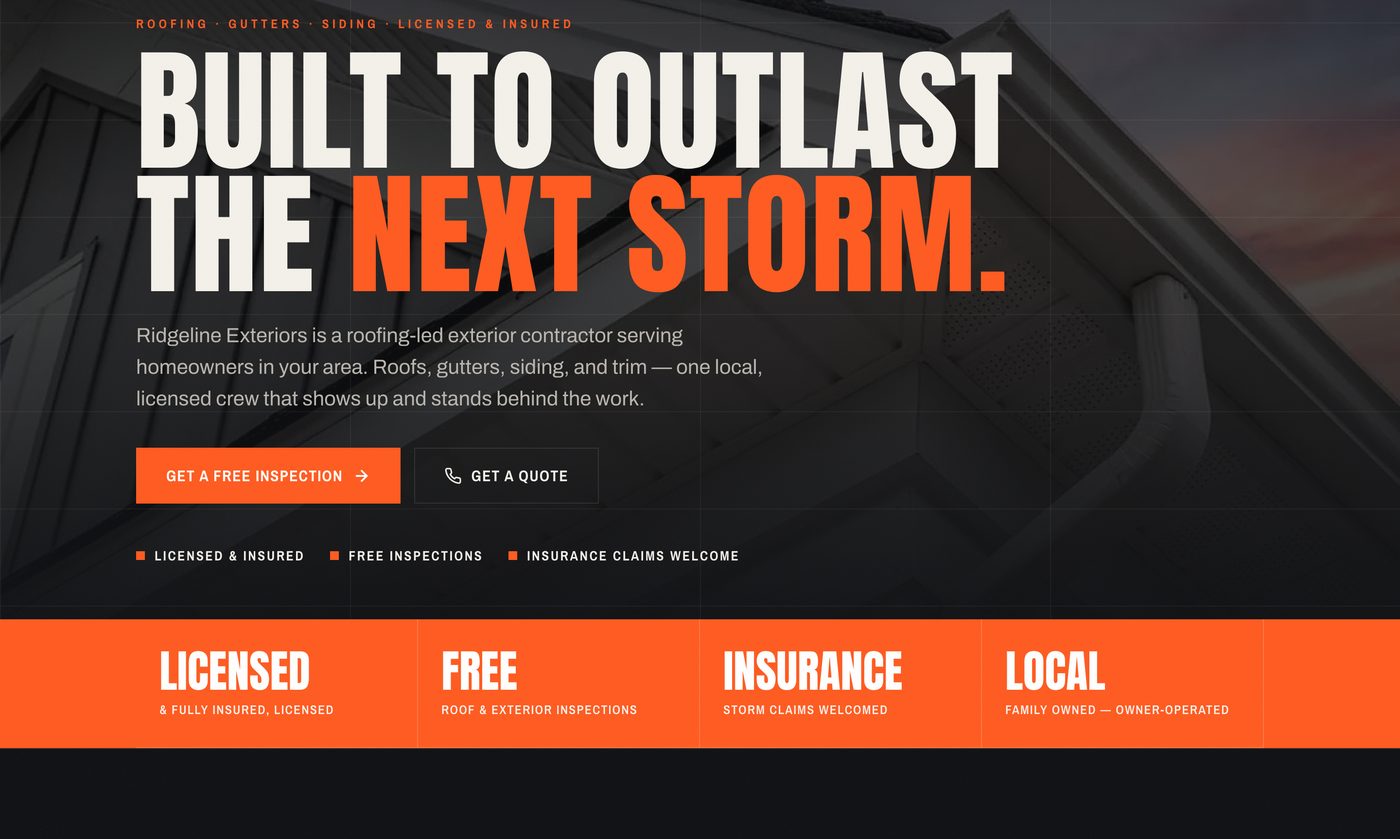 Roofing and exterior contractor website
